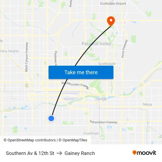 Southern Av & 12th St to Gainey Ranch map