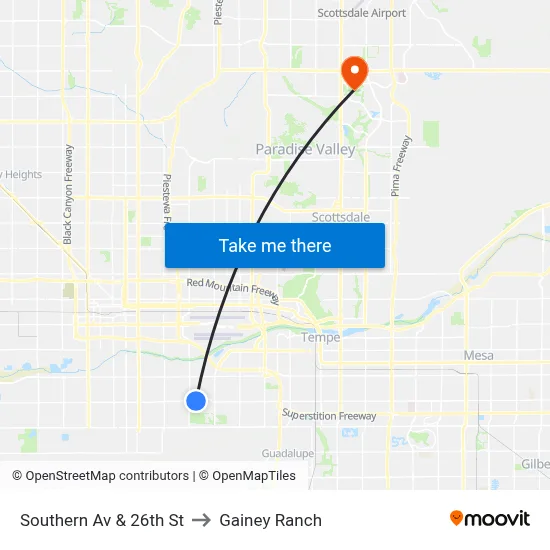 Southern Av & 26th St to Gainey Ranch map