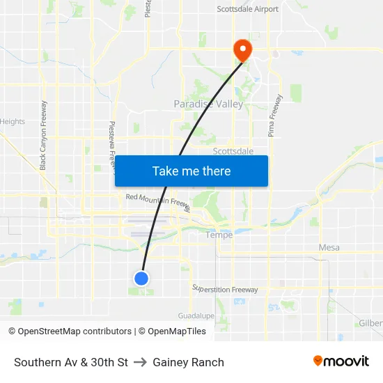 Southern Av & 30th St to Gainey Ranch map