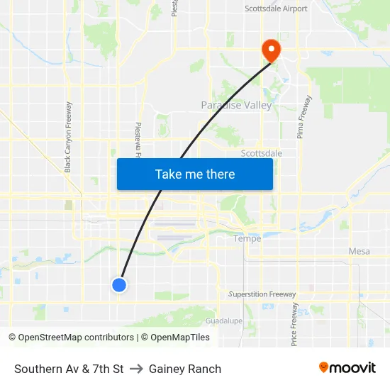 Southern Av & 7th St to Gainey Ranch map