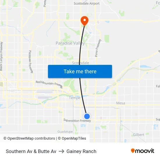 Southern Av & Butte Av to Gainey Ranch map