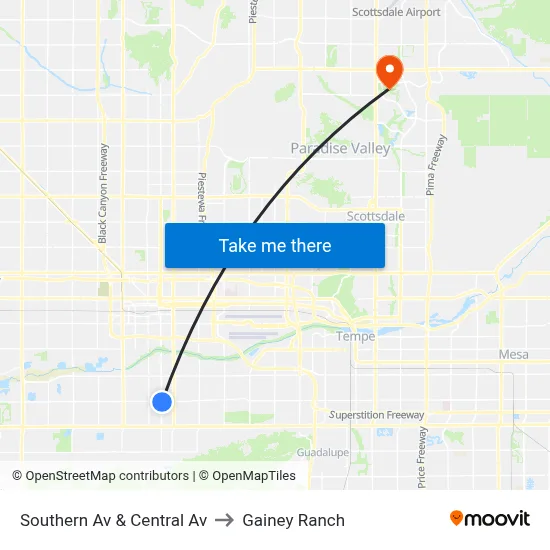 Southern Av & Central Av to Gainey Ranch map