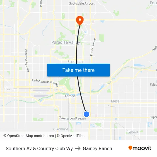 Southern Av & Country Club Wy to Gainey Ranch map