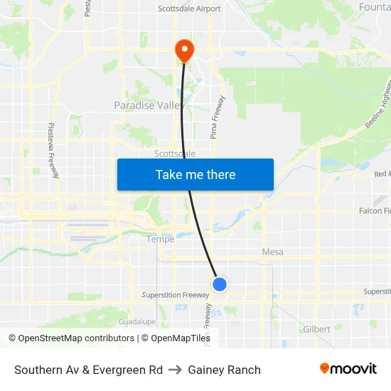 Southern Av & Evergreen Rd to Gainey Ranch map