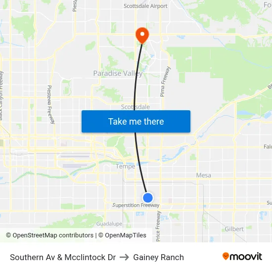 Southern Av & Mcclintock Dr to Gainey Ranch map