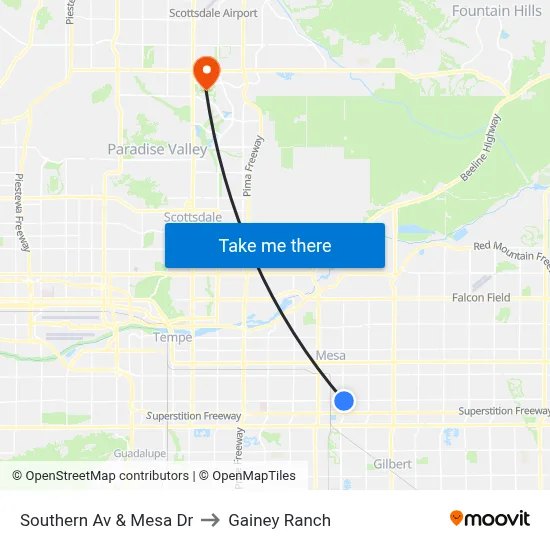 Southern Av & Mesa Dr to Gainey Ranch map