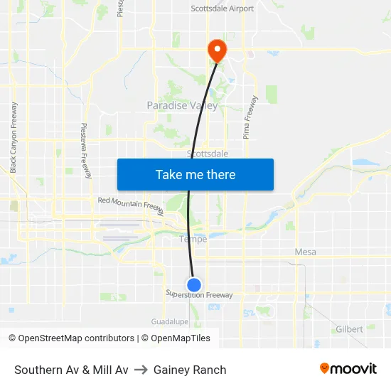 Southern Av & Mill Av to Gainey Ranch map