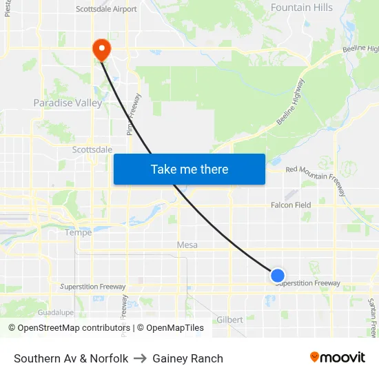 Southern Av & Norfolk to Gainey Ranch map