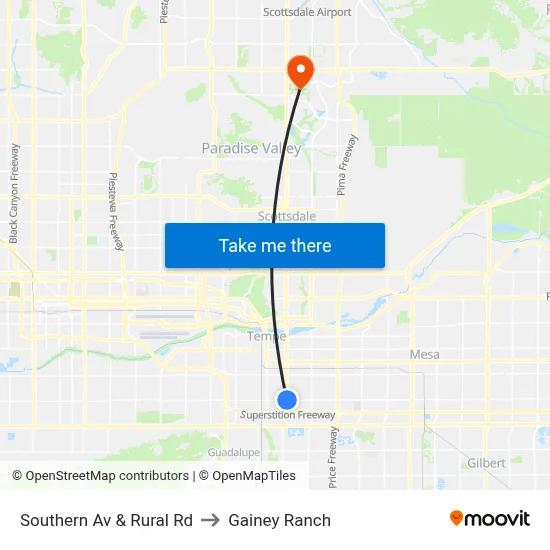 Southern Av & Rural Rd to Gainey Ranch map