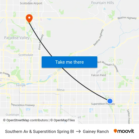 Southern Av & Superstition Spring Bl to Gainey Ranch map