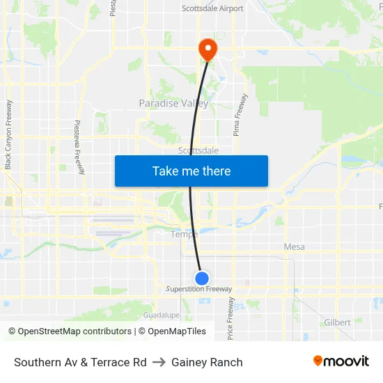 Southern Av & Terrace Rd to Gainey Ranch map