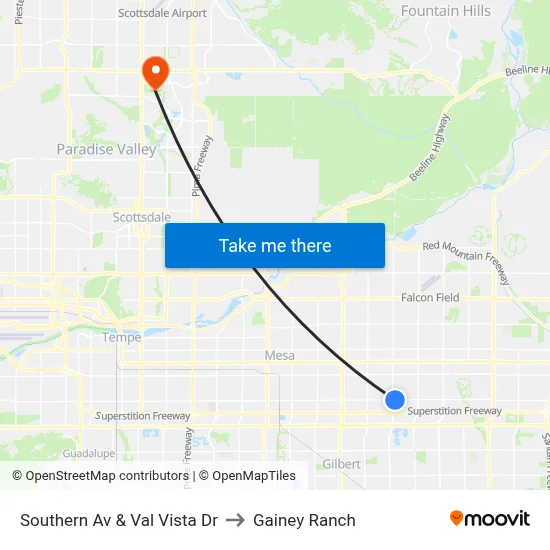 Southern Av & Val Vista Dr to Gainey Ranch map