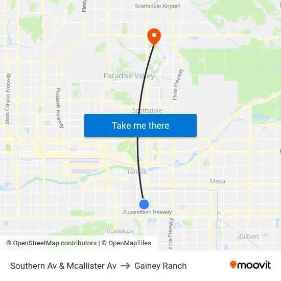 Southern Av & Mcallister Av to Gainey Ranch map