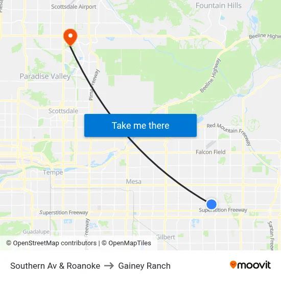 Southern Av & Roanoke to Gainey Ranch map