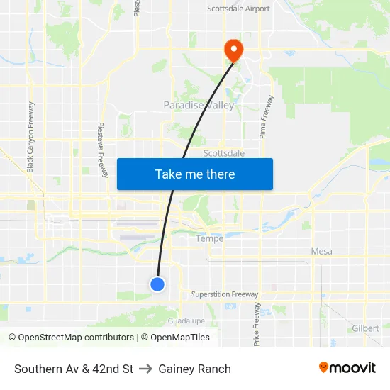 Southern Av & 42nd St to Gainey Ranch map