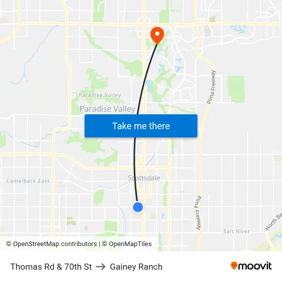Thomas Rd & 70th St to Gainey Ranch map