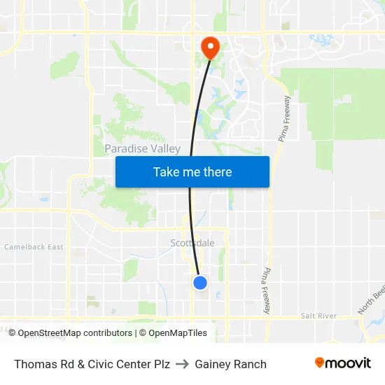 Thomas Rd & Civic Center Plz to Gainey Ranch map