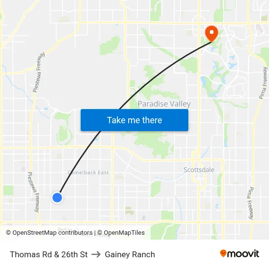 Thomas Rd & 26th St to Gainey Ranch map