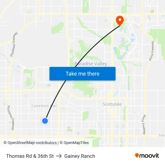 Thomas Rd & 36th St to Gainey Ranch map