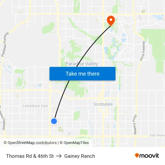 Thomas Rd & 46th St to Gainey Ranch map