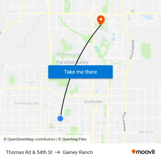 Thomas Rd & 54th St to Gainey Ranch map