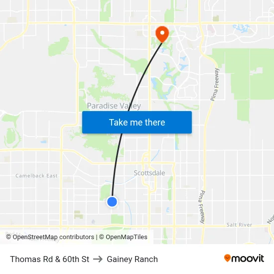 Thomas Rd & 60th St to Gainey Ranch map
