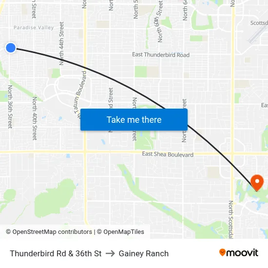 Thunderbird Rd & 36th St to Gainey Ranch map