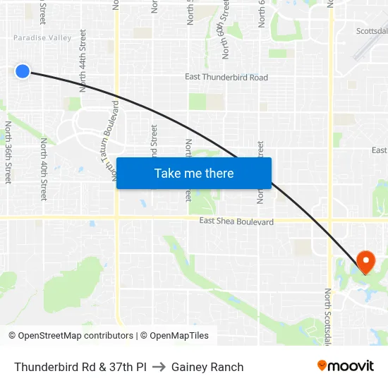 Thunderbird Rd & 37th Pl to Gainey Ranch map
