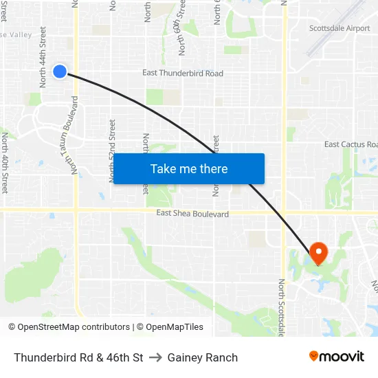 Thunderbird Rd & 46th St to Gainey Ranch map