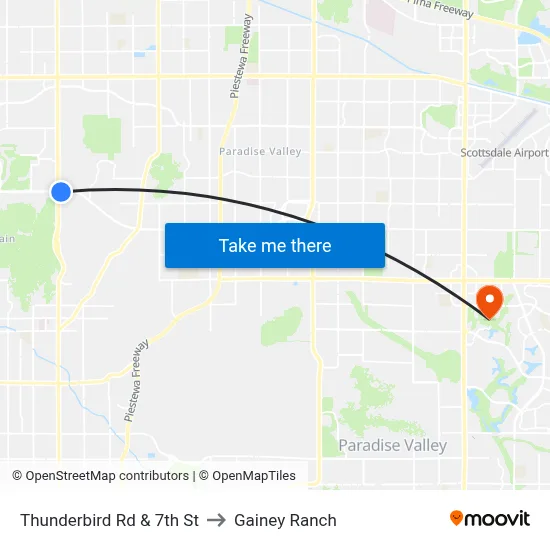 Thunderbird Rd & 7th St to Gainey Ranch map