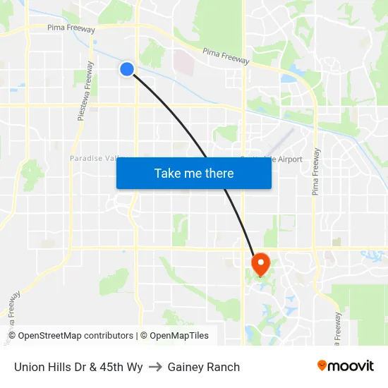 Union Hills Dr & 45th Wy to Gainey Ranch map