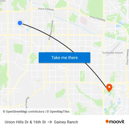 Union Hills Dr & 16th St to Gainey Ranch map