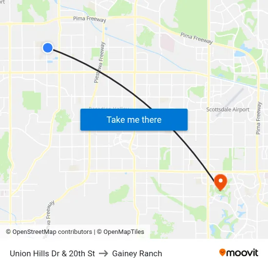 Union Hills Dr & 20th St to Gainey Ranch map