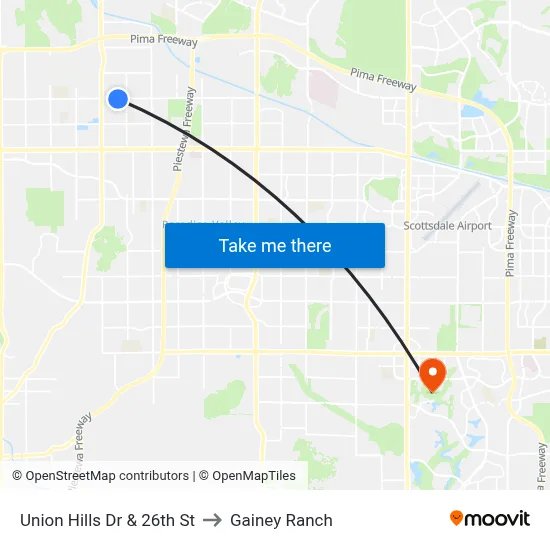 Union Hills Dr & 26th St to Gainey Ranch map