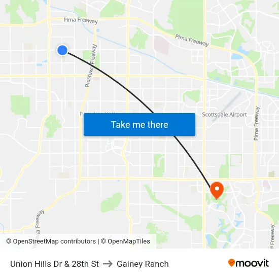 Union Hills Dr & 28th St to Gainey Ranch map