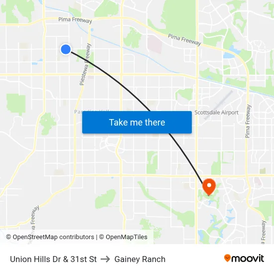 Union Hills Dr & 31st St to Gainey Ranch map