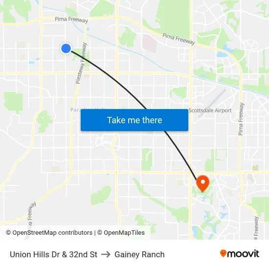 Union Hills Dr & 32nd St to Gainey Ranch map