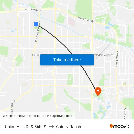 Union Hills Dr & 36th St to Gainey Ranch map
