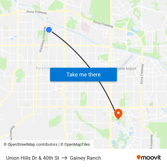 Union Hills Dr & 40th St to Gainey Ranch map