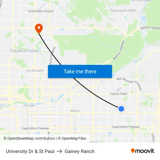University Dr & St Paul to Gainey Ranch map