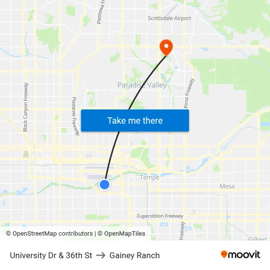 University Dr & 36th St to Gainey Ranch map
