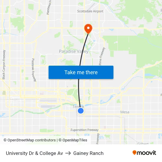University Dr & College Av to Gainey Ranch map