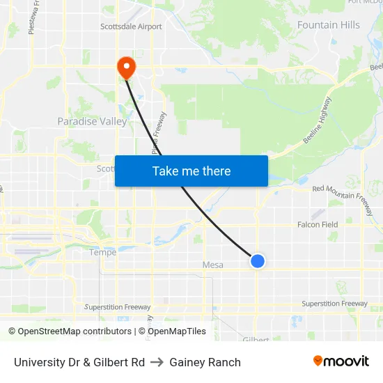 University Dr & Gilbert Rd to Gainey Ranch map