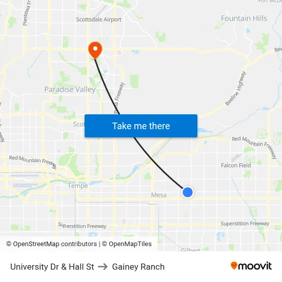 University Dr & Hall St to Gainey Ranch map