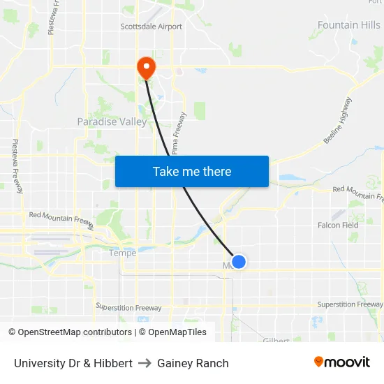 University Dr & Hibbert to Gainey Ranch map