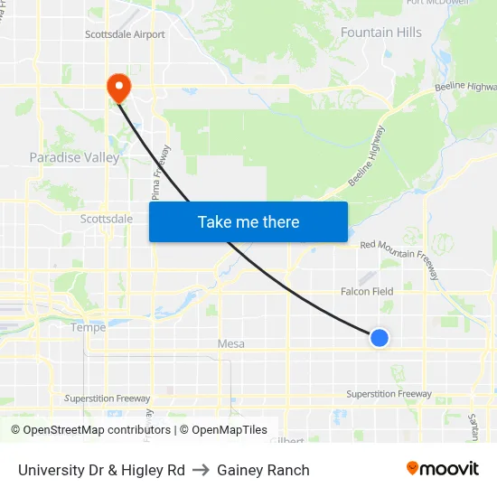 University Dr & Higley Rd to Gainey Ranch map