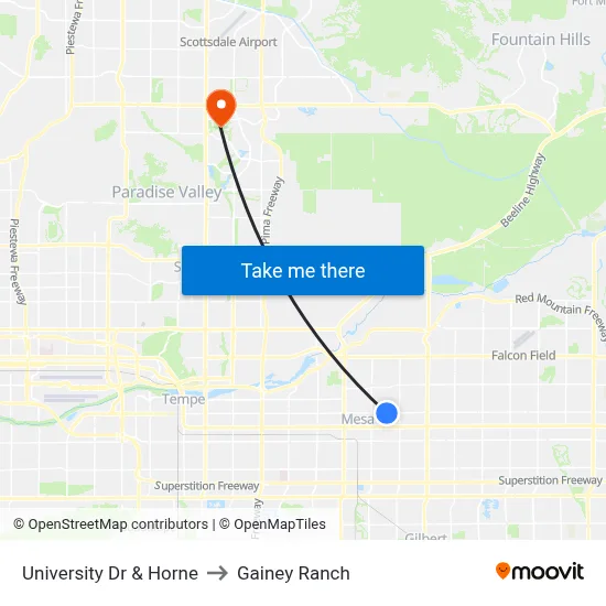 University Dr & Horne to Gainey Ranch map