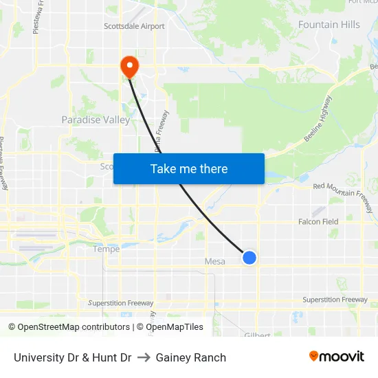University Dr & Hunt Dr to Gainey Ranch map