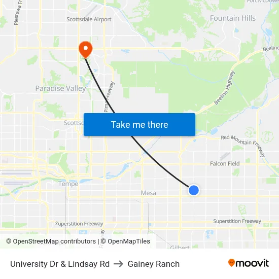 University Dr & Lindsay Rd to Gainey Ranch map
