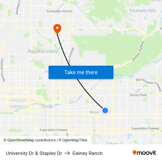 University Dr & Stapley Dr to Gainey Ranch map